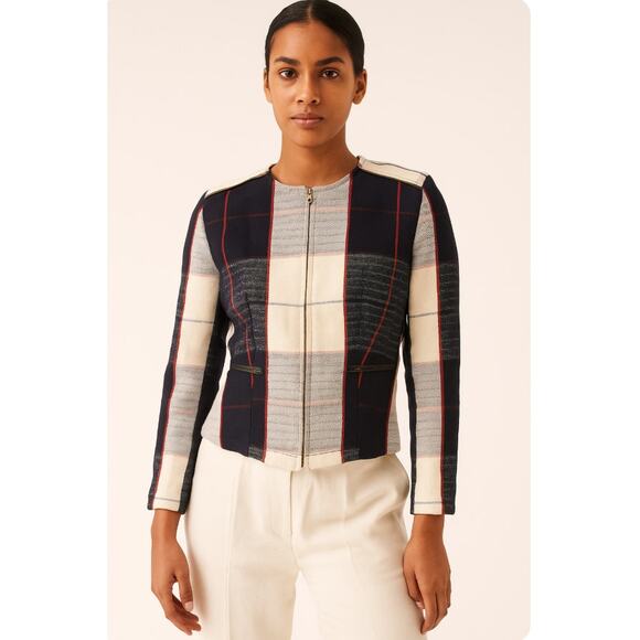 Merona Minimalist Plaid Spring Summer Zip Jacket S/P Office Career Casual Preppy - Picture 10 of 11